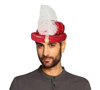 Aladdin Hat Shining Sequin Arabian Prince Hat Indian Sultan King Hat Cap with Feather and Pearl Aladdin Theme Party Fancy Dress Headwear Aladdin Head Wrap Turban for Halloween Cosplay Carnival Party