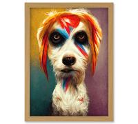 Aladdin Sane Ziggy Stardust Terrier Dog Fun Quirky Painting Artwork Framed Wall Art Print A4 Artery8 Light Oak One Size