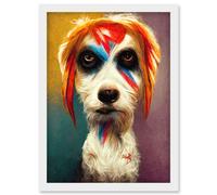 Aladdin Sane Ziggy Stardust Terrier Dog Fun Quirky Painting Artwork Framed Wall Art Print A4 Artery8 White One Size