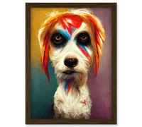Aladdin Sane Ziggy Stardust Terrier Dog Fun Quirky Painting Artwork Framed Wall Art Print A4 Artery8 Brown One Size