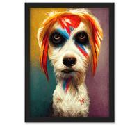 Aladdin Sane Ziggy Stardust Terrier Dog Fun Quirky Painting Artwork Framed Wall Art Print A4 Artery8 Black One Size