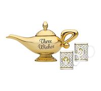 Disney Aladdin Shaped Genie Lamp Tea Pot & 2 Glasses Cups Jasmine Gift Decor NEW