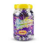 Aladdin Super Pops 60 Grape Flavour Lollipops with Bubblegum Centre | Individually Wrapped Bulk Sharing Bag | Ideal for Party Bags and Sweet Tables