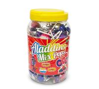 Aladdin Super Pops 60 Individually Wrapped Bubblegum Filled Lollipops | Mixed Fruit Strawberry, Blue Raspberry and Grape Bulk Bag | Big Lollies for Party Bags and Sharing Bowls