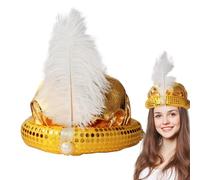 Aladdins Costume Hat, Adult Sultan Turban, Feathers Pearl Arabian Head Wrap