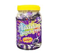 Aladdins Super Pops Grape Bubblegum Filled Lollipops 60 Pieces 1020g Resealable Tub | Individually Wrapped Fruity Candy Suckers for Party Bags & Celebrations