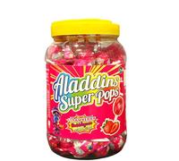 Aladdins Super Pops Strawberry Flavour Bubblegum Filled Lollipops | 1020g Catering Size Bag | Individually Wrapped 60 Piece Bulk Sweets for Party Bags and Celebrations