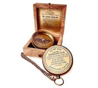 ALADEAN Engraved Compass 2'' - Father to Son, Mom to Son Gifts for Graduation, Birthday, Baptism, Confirmation, Communion (I Love You), Metallic