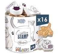 Aladine -16 Cat Stamps with Ink - Foam & Rubber - for Carding, Bullet Journal, Scrapbooking, Hobbies, Drawing - Creative Stamp - Gift Idea for Children Adult, 03714