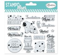 Aladine - Stampo Clear Baby - 15 Clear Stamps for Scrapbooking, Carding, Craft - Invitation, Godfather, Godmother, Announcement, Announcement, Christening, Baby Shower, Birthday - 04240
