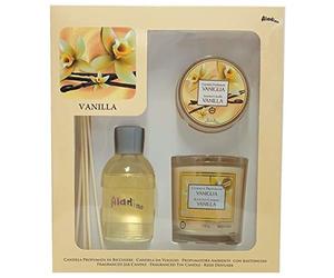 Aladino Prices Candles Vanilla Gift Set - Relaxation Scented Candles + Reed Diffuser Set - Quality Fragrance Oil - Calming Vanilla - Clever Wax Formula Lasts Longer - Quality Cotton Candle Wick