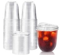 Alaeseje 50 Pack Clear Plastic Cups with Strawless Sip Lids,12 oz Iced Coffee Cups with Lids,Disposable PET Crystal Cups,Round Bottom To Go Cup for Iced Coffee Juice Smoothie Cold Beverage