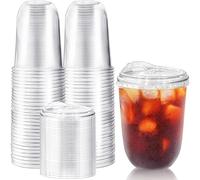 Alaeseje 50 Pack Clear Plastic Cups with Strawless Sip Lids,16 oz Iced Coffee Cups With Lids,Disposable PET Crystal Cups,Round Bottom To Go Cup for Iced Coffee Juice Smoothie Cold Beverage