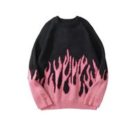 Alafime Oversized Sweater Y2K Fairy Grunge Flame Knitted Pullover Fairycore Alt Top Punk Goth Streetwear Harajuku Clothes, Pink, L