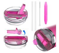 ALAFLY 2 Pack 40 oz Flip Straw Lid Replacement for Stanley Quencher Cup, Leak Proof Splash Resistant Tumbler Lids, Detachable & Easy Cleaning, Reusable Stanley Cup Accessories, Pink