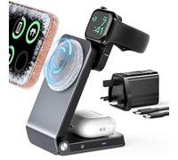 ALAFLY 3-in-1 25W Charging Station with Qi 2.2 Certified, [45W Adapter] Magnetic Wireless Charger Stand for MagSafe iPhone 17, Apple Watch, AirPods, Portable Foldable Charging Holder for Travel