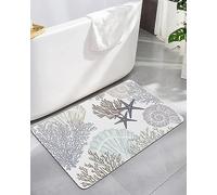 ALAGEO Nautical Coral Bath Mat Rug Quick Dry Absorbent Rubber Backed Bathroom Mat Beach Themed Grey Bathroom Rug 20" x 32"