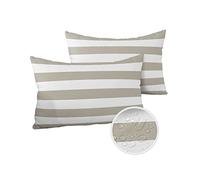 ALAGEO Outdoor Waterproof Pillow Covers for Patio Furniture Classical Striped Decorative Throw Pillow Cover Beige Pillowcases Set of 2 Cushion Case for Sofa Couch Chair Home Decor 20 x 12 Inches