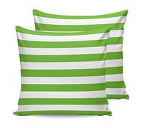 ALAGEO Outdoor Waterproof Pillow Covers for Patio Furniture Green and White Stripes Decorative Throw Pillow Cover Solid Striped Pillowcases Set of 2 Cushion Case for Sofa Couch Chair 24 x 24 in