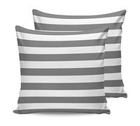 ALAGEO Outdoor Waterproof Pillow Covers for Patio Furniture Grey and White Stripes Decorative Throw Pillow Cover Solid Striped Pillowcases Set of 2 Cushion Case for Sofa Couch Chair 24 x 24 in