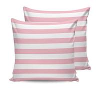 ALAGEO Outdoor Waterproof Pillow Covers for Patio Furniture Pink and White Stripes Decorative Throw Pillow Cover Solid Striped Pillowcases Set of 2 Cushion Case for Sofa Couch Chair 18 x 18 in