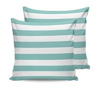 ALAGEO Outdoor Waterproof Pillow Covers for Patio Furniture Solid Striped Decorative Throw Pillow Cover Teal Blue Pillowcases Set of 2 Cushion Case for Sofa Couch Chair Home Decor 16 x 16 Inches