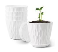 ALAGIRLS 15cm Plastic Plant Pots 4PCS Plant Pots with Drainage Holes and Saucers,Set of 4 Flower Pot, Modern Decorative Planters, White