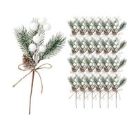 ALAGIRLS 24 PCS 8" Artificial Pine Picks, Pine Needles Branches with Berry Stems, Small Fake Berries Pinecones Branches for Crafts Christmas Tree DIY Garland Holiday Wreath