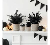 ALAGIRLS 4 Packs Fake Plants Small Artificial Plants Indoor Black Eucalyptus Rosemary Succulents Plants Potted Faux Plants for Home Indoor Office Bathroom Living Room Decor