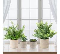 ALAGIRLS Artificial Plants Set - 4 Small Fake Potted Eucalyptus Rosemary Mini Succulents Faux Plants for Indoor Decoration