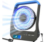 ALAGOON Portable Desk Fan, D Battery Operated Fan for Hurricane, Powered Fan by USB Cable 214H Long Lasting with Timer 6'' Portable for Outdoor Camping Quiet 3 Speeds for Office Bedroom(Blue)