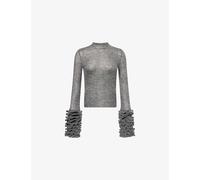 Alaia Womens Alaia Frilled-Cuffs Regular-Fit Wool-Blend Jumper Gris Chine 6