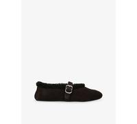 Alaia Womens Alaia Shearling-Trim Suede Ballet Flats Dark Brown Eur 38.5 / 5.5 UK Women
