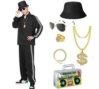 Alaiyaky 80s Costume Retro Tracksuit 90s Hip Hop Costumes Rapper Outfit Shell Suit Party Dress for Men, Black, Medium