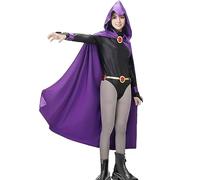 Alaiyaky Raven Costume Women Superhero Raven Teenager Titans Raven Cape Jumpsuit Purple Hood Cloak for Halloween Cosplay (M)