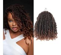 Alaleibaby 9 Packs Yanky Twist 10 inch Crochet Hair Pre-Twisted Curly Braiding Hair Extensions Pre-looped brown Yanky Twists Hair with Curls (T30#, 10 Inch (Pack of 9))