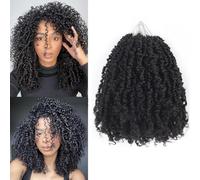 Alaleibaby 9 Packs Yanky Twist 14 inch Crochet Hair Pre-Twisted Curly Braiding Hair Extensions Pre-looped brown Yanky Twists Hair with Curls (1B, 14 Inch (Pack of 9))