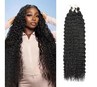 Alaleibaby Ocean Wave Crochet Hair 22 inch Deep Wave Crochet Hair 3 Packs boho hair for braiding Hair Extensions curly Braiding Hair for Black Women water wave crochet hair (1B, 22 Inch(Pack of 3))