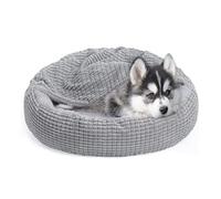Alalulu Small Dog and Cat Bed with Hooded Blanket, Donut Round Calming Anti-Anxiety Pet Cave for Indoor Kitty or Puppy’s Warmth, with Anti-Slip and Water/Dirt Resistant Base, Machine Washable