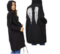 Alam Exclusive Women Camouflage Sequin Angel Wings Over-sized Hoodie Sweatshirt Jacket Cardigan Top (as8, numeric, numeric_8, numeric_18, regular, regular, Black)