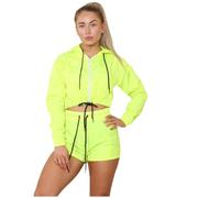 Alam Exclusive Womens Plain Cropped Shell Long Sleeve Jacket & Shorts Co-Ord 2 Piece Set Tracksuit Casual Sport Holiday Party (Neon Yellow, M/L (12/14))