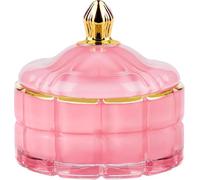 ALAMHI Decorative Candy Bowl Candy Jar with Lid, Candy Dish Storage Food Cotainers Jar, Glass Trinket Box Jewelry dish, Apothecary Jars Keepsake Boxes with Lids Modern Home Decor (Pink+12OZ)