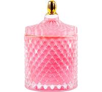 ALAMHI Decorative Glass Jar With Lid, Pink Sweet Candy Dish Glass Cookie Jar, Trinket Box, Bathroom Storage Jar, Jewelry Organizer Glass Gifts for Women Girls