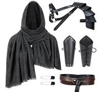 ALAMIYA Medieval Knight Leather Belt Shawl Men Renaissance Half Shoulder Cape Scarf Buckle Bracers Retro Accessories(Type15), Type15, One size, Type05-15