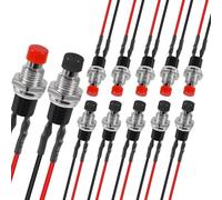 ALAMSCN 12PCS 7mm Mini Momentary Push Button Switch 2 Pins SPST Normal Open Momentary Push Button Switch with Pre-Soldered Wire for Electronic Devices, Black & Red