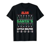 Alan Santa's Little Helper Funny Alan Name Christmas Value Graphic T-Shirt, Men, Black, M