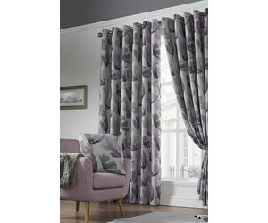 Alan Symonds Amsterdam Floral Fully Lined Blackout Eyelet Curtains - Purple - 90 x 108"