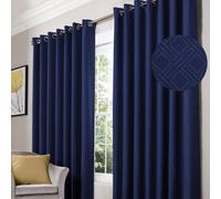 Alan Symonds Diamond Blackout Ring Top Curtains 168x137cm Blue
