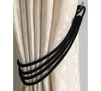 Alan Symonds Charlotte Braided Rope Curtain Tie Back, Satin Woven Wooden Balls With Integral Looped Ends For Fixing to Wall Hooks - (Single) 70cm Black