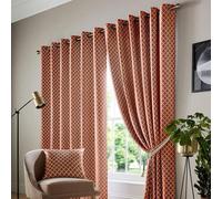Alan Symonds Wold Orange and White Ring Top Eyelet Curtains 167cm x 137cm - Size: W 167 x D 137cm - Orange/White - Wilko